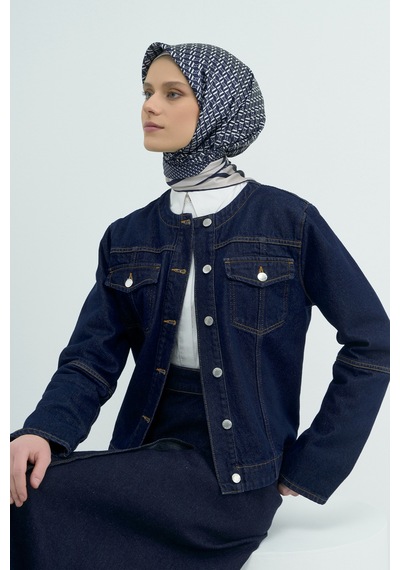 Armine Saf İpek Sura Eşarp-2026 İlkbahar-yaz- 950200d Lacivert-Beyaz