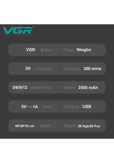 Vgr V-051 Profesyonel Şarjlı Saç Kesme Makinesi - 300 Dakika Kesintisiz Güç & Seramik Bıçak