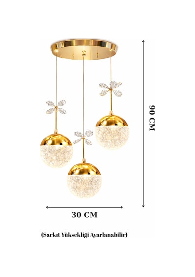 Grate Model Gold Kaplama 3 Renk Salon Mutfak Oturma Odası Led Spor Modern Sarkıt Avize