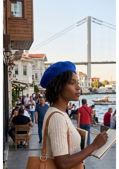 Ritagarcia Vintage Tarz Kadın Fransız Keçe Ressam Bere Saks