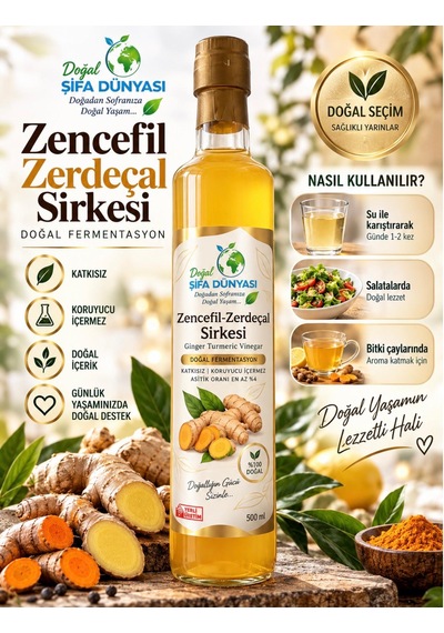 Zencefil Zerdeçal Sirkesi Doğal Fermantasyon 500ml