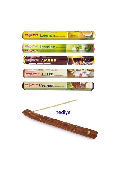 Jenerik 5 Paket 20 Çubuklu Tütsü Lemon - Amber - Lilly- Jasmine - Coconut - Kayık Hediyeli