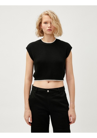 Koton Crop Süveter Bisiklet Yaka Siyah 3sak20004ht 3SAK20004HT999 Siyah