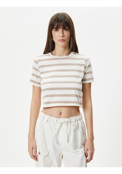 Koton Crop Tişört Bisiklet Yaka Kısa Kollu Pamuklu Bej Çizgili 4sak50013ek 4SAK50013EK0S5 Ekru Koton Crop Tişört Bisiklet Yaka Kısa Kollu Pamuklu Bej Çizgili 4sak50013ek 4SAK50013EK0S5 Ekru