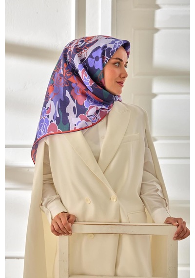 Silk Home Twill İpek Eşarp 11483-14 Mor, Turuncu, Eflatun, Gül Kurusu, Yeşil