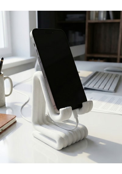 Masaüstü Kaymaz Taban Telefon Ve Tablet Standı - Kulaklık Ve Not Kağıdı Bölmeli-kiremit Beyaz