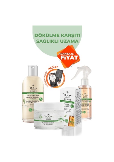 4 Lü Saç Dökülme Karşıtı & Hızlı Saç Uzatma - Biberiye Şampuan, Saç Maskesi, Bakım Suyu, Saç Serumu