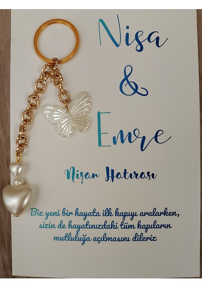 Kalpli Kelebek Anahtarlık Nişan /nikah / Düğün Hatırası 10 Adet Gold