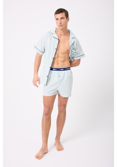 L'espadon Marısılk Seastrıpe Erkek Yazlık Şortlu Gömlekli Pijama & Lounge Takımı-3181 Nane Yeşili