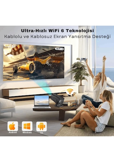 Android Wifi Taşınabilir Projektör 4k Ultra Hd, Bluetooth 5.0, Hoparlör, Akıllı Mini Projeksiyon