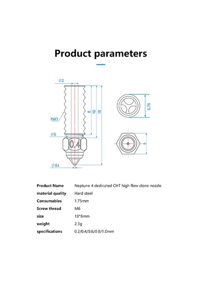 Elegoo Neptune 4-4 Pro Sertleştirilmiş Cht Çelik Nozzle 500 C 1.0mm