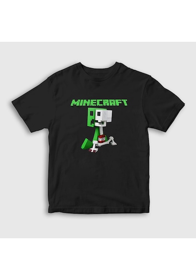 Presmono Unisex Çocuk Creeper Minecraft T-shirt Siyah