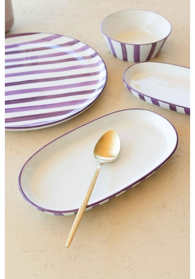 The Mia Joy0016 Joy Oval Servis 2 Li Set Mor 17x30x4 Cm Beyaz - Mor