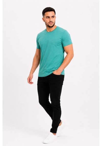 Novalisse Erkek Basic Tişört Bisiklet Yaka Kısa Kol Günlük Yazlık Slim Fit T-shirt - Su Yeşili Çoklu Renk