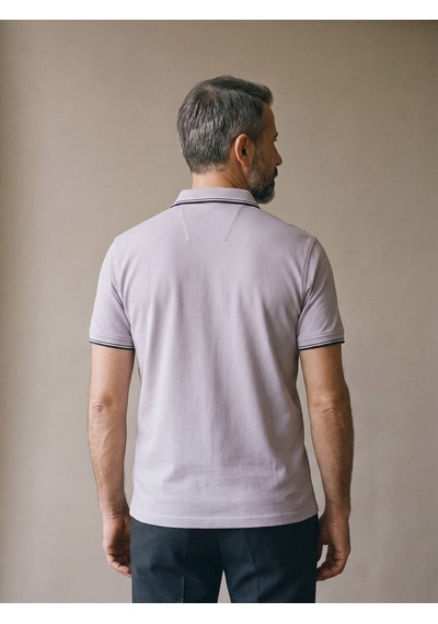 Maccali Erkek Lila Amblemli Kontrast Biyeli Polo Yaka Tişört