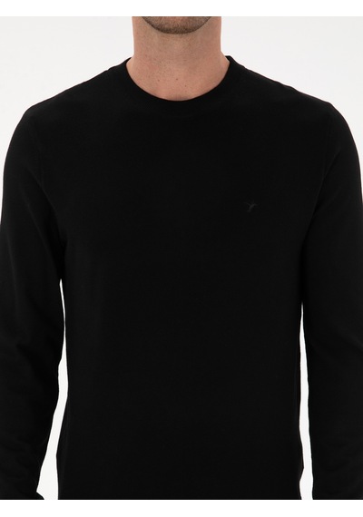 Cacharel Siyah Slim Fit Yün Karışımlı Bisiklet Yaka Triko Kazak