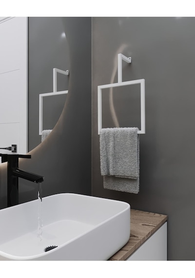 Aju Havluluk Metal Ev Mutfak Banyo Duvara Monte Havlu Tutacağı Kare Modern Tasarım Beyaz