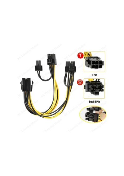 Pci-E 6 Pin Dişi To 2 X Pci-E 8 6+2）Pin Erkek Gpu Güç Kablosu