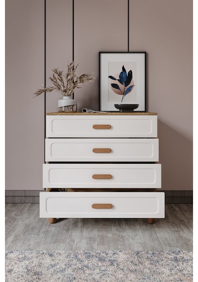 Flora Bohem Serisi 4 Çekmeceli Şifonyer Mdf Mebran Kapaklı Ceviz Aytaşı 90x90 Cm Ceviz - Ekru Flora Bohem Serisi 4 Çekmeceli Şifonyer Mdf Mebran Kapaklı Ceviz Aytaşı 90x90 Cm Ceviz - Ekru