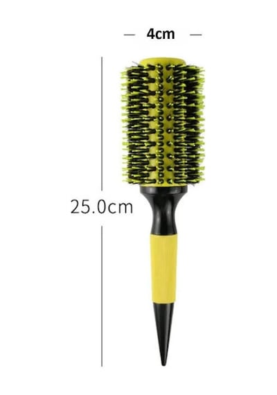 Koodmax Ahşap Saplı Naylon Kıl Saç Şekillendirici Fön Fırçası - Saç Düzleştirici Tarak 7.5cm - Sarı - Siyah