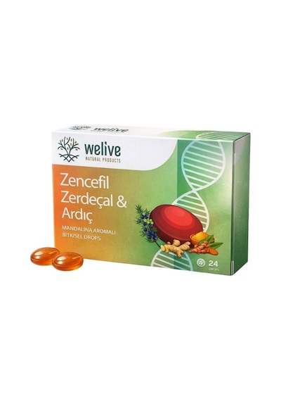 Zencefil Zerdeçal Ardıç Mandalina Aromalı Bitkisel Drops Boğaz Rahatlatıcı Pastil 24 Adet