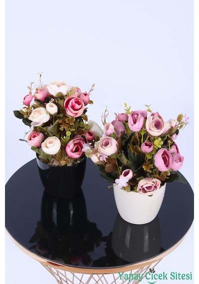 Yapay Çiçek Sitesi Plastik Saksıda Yapay Ranunkulus Tanzimi 2'li Set 30 Cm Krem Pembe - Pudra Pembe