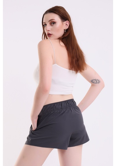 Winmoda34 Kadın Spor Şortlu Tenis Eteği 2 Cepli Gri