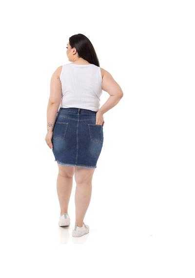 Disentis Büyük Beden Eteği Püsküllü Düğme Detaylı Mavi Denim Mini Etek-mavi Mavi