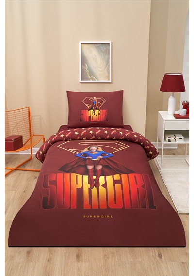 Nevresim Takımı Fitted Car Ranforce Tek Kişilik Bordo Supergırl