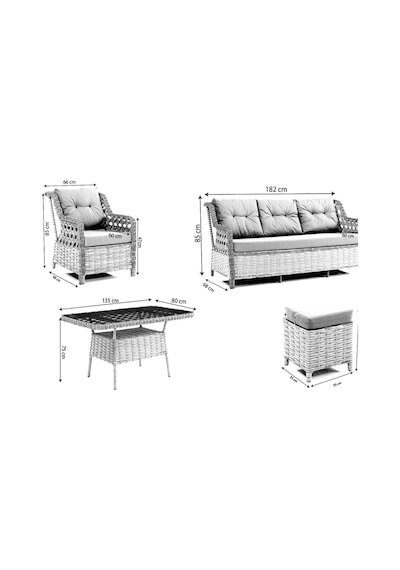 Btk Concept Lupa Eslem Rattan Bahçe Mobilyasi 3+1+1 Masali Garantili Kemik - Krem