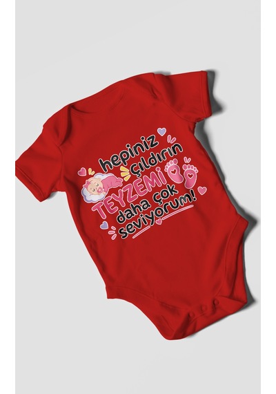 Morivokids Teyzeye Özel Kısa Kollu Bebek Body %100 Pamuk Zbn195-kk Kırmızı