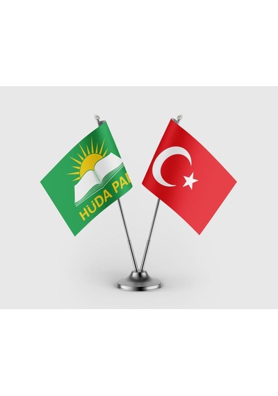 Hür Dava Partisi Ve Türk Bayrağı İkili Saten Masa Bayrağı Takımı Diğer