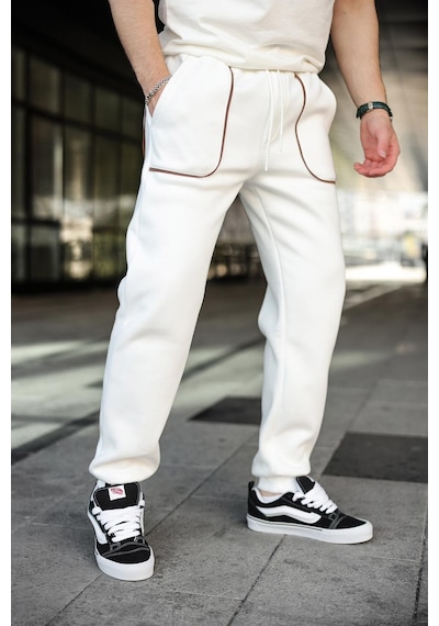 Madmext Ekru Şerit Detaylı Jogger Eşofman Altı E6581 Ekru
