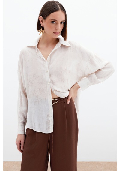 Sateen Desenli İnce Salaş Gömlek - Taş-136014 Taş