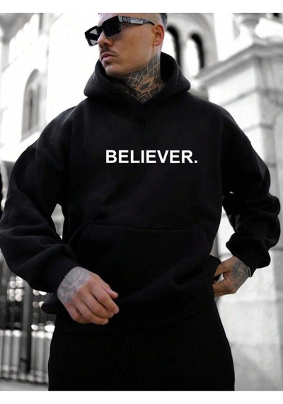 Altamira Erkek Believer Baskılı Oversize Kapşonlu Sweatshirt 001
