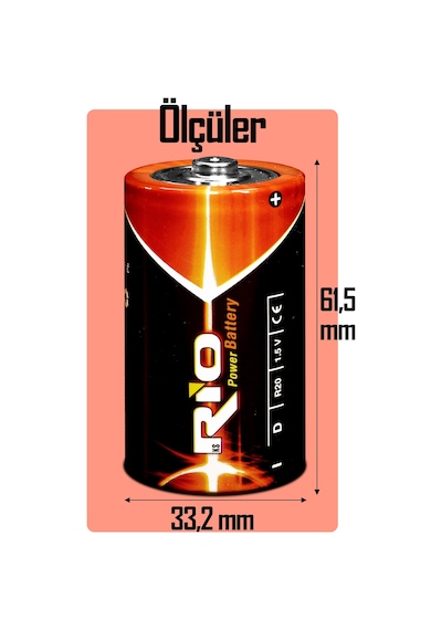 Rio 2li Büyük Boy Pil R20 D-size Pil D Boy Pil Oyuncak Pili Çinko Karbon Pil Zn-c 1.5 V