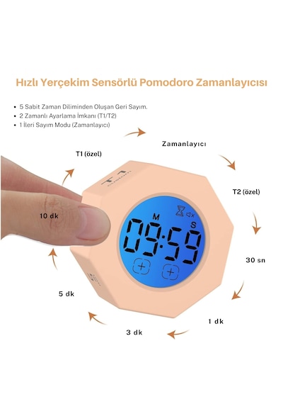 Npo Npt22a Alarmlı G-sensör Otomatik Zamanlayıcılı Küp Kronometre Pomodoro Motivasyon Saati Pembe