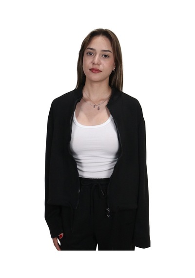 Shinzone Kadın Modal Kumaş Bel Bağcıklı Siyah Ceket Hırka Siyah