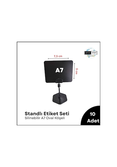 10 Ad Standlı Etiket Tutucu Ve A7 Silinebilir Siyah Etiket Seti Vi