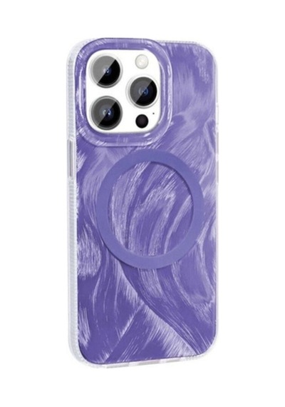 Apple Uyumlu iPhone 14 Pro Max Kılıf M-safe Şarj Özellikli Fırça Boya Desenli Zore Palet Kapak Mor