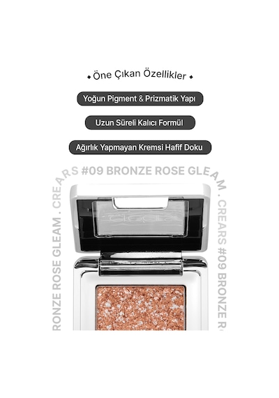 Cre'ars Mücevher Parlaklığında Yoğun Pigmentli Tekli Far Glitter Bomb Eyeshadow 09 Bronze Rose Gleam