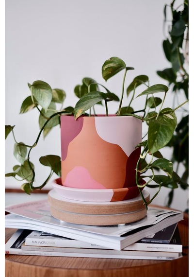 Terracotta Silindir Saksı+tabak Pembenin Tonları Küçük Diğer