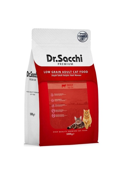 Dr. Sacchi Premium Düşük Tahıllı Sığır Etli Yetişkin Kedi Maması 1 KG