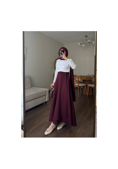 Unika Boutique Kadın Yandan Bağlamalı Tesettür Uzun Kot Etek Bordo