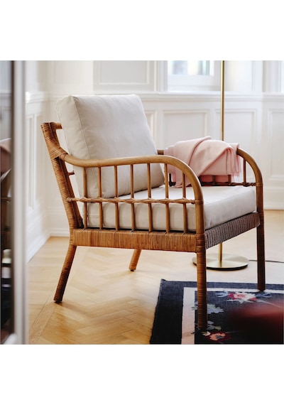 Ikea Beyaz Şık Berjer Koltuk - Rattan Koltuk
