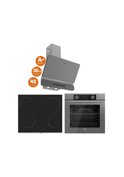 Ferre Fryart Fusion XE63CPR - MS261 - D082-SA Vitroseramik Elektrikli Gri Ankastre Set