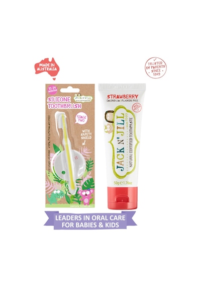 Jack N Jill Bebek Diş Fırçalama Seti Silikon Diş Fırçası + Çilek Aromalı Macun 50g