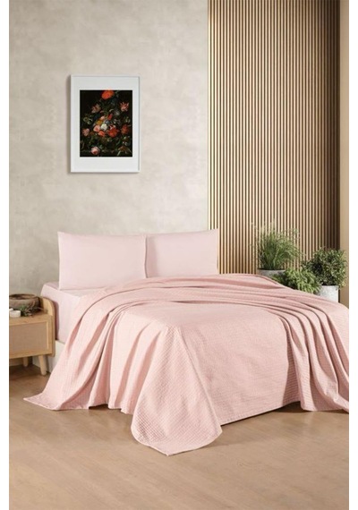 Kristal Bamboo Lastikli Çarşaflı Çift Kişilik Pike Takımı Pudra Pu