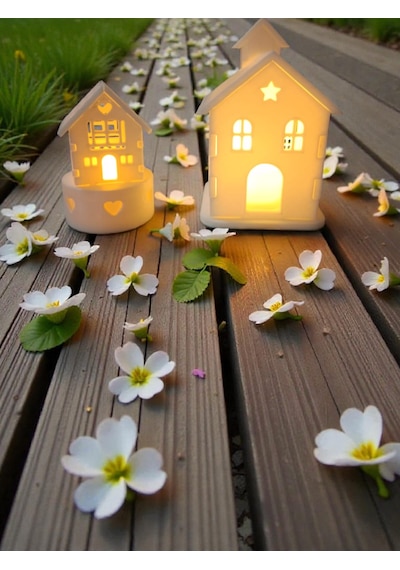 Köy Evi Işıklı Dekor Set Tea Light Beyaz
