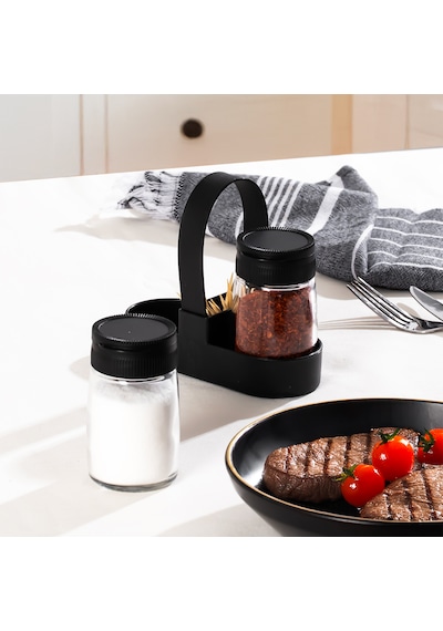Porsima 00467 Siyah Drop 2 Li Standlı Tuzluk Biberlik Seti - 100ml Siyah